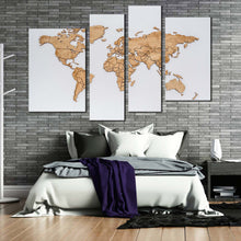 Load image into Gallery viewer, abstract world canvas wall art brown map of continents 4 piece canvas white global flat world canvas print world map digital painting multi canvas for bedroom
