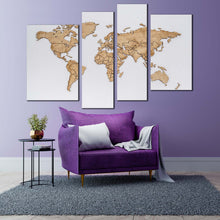 Load image into Gallery viewer, abstract world canvas wall art brown map of continents 4 piece canvas white global flat world canvas print world map digital painting multi canvas
