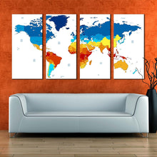 Load image into Gallery viewer, abstract world canvas wall art world map digital painting digital canvas set colorful world map 4 piece canvas print In Living room
