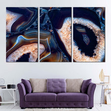 Load image into Gallery viewer, agate  stone  canvas  wall  art  abstract  gemstone  canvas  print  blue  white  abstract  crystal  stone  3  piece  canvas  set In Living Room
