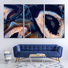 Load image into Gallery viewer, agate  stone  canvas  wall  art  abstract  gemstone  canvas  print  blue  white  abstract  crystal  stone  3  piece  canvas  set For Living Room
