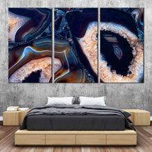 Load image into Gallery viewer, agate  stone  canvas  wall  art  abstract  gemstone  canvas  print  blue  white  abstract  crystal  stone  3  piece  canvas  set For Bedroom
