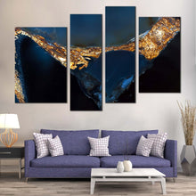 Load image into Gallery viewer, agate stone canvas wall art yellow abstract agate close up 4 piece canvas print blue abstract jewel stone multi canvas artwork in living room
