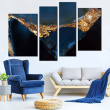 Load image into Gallery viewer, agate stone canvas wall art yellow abstract agate close up 4 piece canvas print blue abstract jewel stone multi canvas artwork
