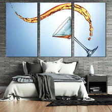 Load image into Gallery viewer, alcohol drink canvas print yellow martini liquid splash 3 piece canvas wall art blue abstract cocktail canvas set In Bedroom
