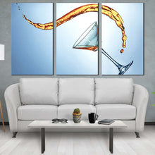 Load image into Gallery viewer, alcohol drink canvas print yellow martini liquid splash 3 piece canvas wall art blue abstract cocktail canvas set For Living room
