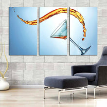 Load image into Gallery viewer, alcohol drink canvas print yellow martini liquid splash 3 piece canvas wall art blue abstract cocktail canvas set In Living room
