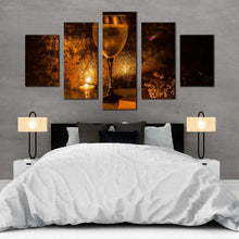 Load image into Gallery viewer, alcohol drink canvas wall art brown wine candle book 5 piece canvas orange wine in the evening canvas print For Bedroom
