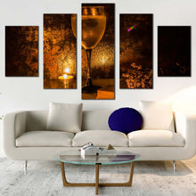 Load image into Gallery viewer, alcohol drink canvas wall art brown wine candle book 5 piece canvas orange wine in the evening canvas print For Your Living room
