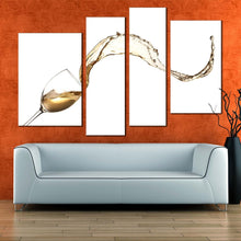 Load image into Gallery viewer, alcoholic drink canvas print yellow wine glass splashing 4 piece canvas wall art white wine wave multi canvas for living room
