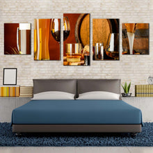 Load image into Gallery viewer, alcoholic drink canvas wall art brown cocktail glasses beer barrels multiple canvas orange beer glass 5 piece canvas print For Your Bedroom
