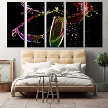 Load image into Gallery viewer, alcoholic drink canvas wall art champagne glass splash 5 piece multiple canvas colorful champagne canvas print For Bedroom
