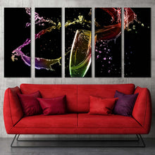 Load image into Gallery viewer, alcoholic drink canvas wall art champagne glass splash 5 piece multiple canvas colorful champagne canvas print In Living Room
