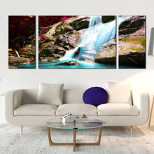 Load image into Gallery viewer, amazing  scenery  canvas  wal  art  red  trees  forest  waterfall  3  piece  canvas  set  autumn  blue  waterfall  canvas  print In Living Room
