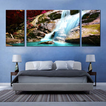 Load image into Gallery viewer, amazing  scenery  canvas  wal  art  red  trees  forest  waterfall  3  piece  canvas  set  autumn  blue  waterfall  canvas  print For Bedroom
