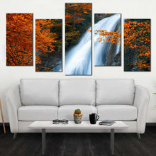 Load image into Gallery viewer, amazing waterfall canvas print beautiful orange trees waterfall scenery 5 piece canvas wall art fluid white waterfall forest canvas set For Your Living Room
