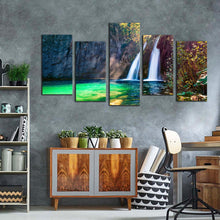 Load image into Gallery viewer, amazing waterfall canvas print europe green national park waterfall 5 piece canvas wall art pure white waterfall autumn scene multi canvas In Living Room
