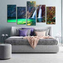 Load image into Gallery viewer, amazing waterfall canvas print europe green national park waterfall 5 piece canvas wall art pure white waterfall autumn scene multi canvas For Your Bedroom
