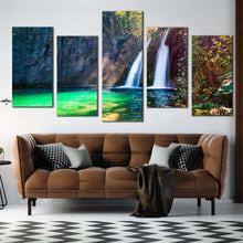 Load image into Gallery viewer, amazing waterfall canvas print europe green national park waterfall 5 piece canvas wall art pure white waterfall autumn scene multi canvas For Living Room
