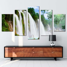 Load image into Gallery viewer, amazing waterfall canvas print green nature scenery multi canvas artwork blue waterfall forest 5 piece canvas print
