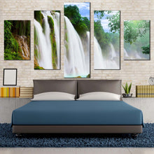 Load image into Gallery viewer, amazing waterfall canvas print green nature scenery multi canvas artwork blue waterfall forest 5 piece canvas print For Bedroom
