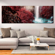 Load image into Gallery viewer, amazing  waterfall  canvas  print  red  green  trees  scenery  waterfall  canvas  beautiful  forest  waterfall  nature  1  piece  canvas  wall  art In Living Room
