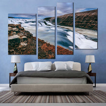 Load image into Gallery viewer, amazing waterfall canvas wall art blue gullfoss waterfall iceland 4 piece multi canvas artwork white hvita river canvas print for bedroom
