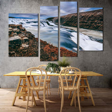 Load image into Gallery viewer, amazing waterfall canvas wall art blue gullfoss waterfall iceland 4 piece multi canvas artwork white hvita river canvas print
