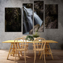 Load image into Gallery viewer, amazing waterfall canvas wall art brown mountain waterfall canvas print beautiful white waterfall 4 piece multiple canvas in living room
