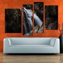 Load image into Gallery viewer, amazing waterfall canvas wall art brown mountain waterfall canvas print beautiful white waterfall 4 piece multiple canvas for living room
