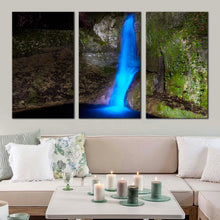 Load image into Gallery viewer, amazing waterfall canvas wall art grey stone waterfall nature canvas print beautiful blue waterfall 3 piece multiple canvas In Living room
