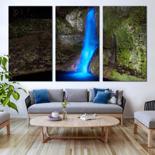 Load image into Gallery viewer, amazing waterfall canvas wall art grey stone waterfall nature canvas print beautiful blue waterfall 3 piece multiple canvas For Living Room
