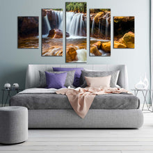 Load image into Gallery viewer, amazing waterfall canvas print green nature scenery multi canvas artwork blue waterfall forest 5 piece canvas print For Bedroom
