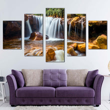 Load image into Gallery viewer, amazing waterfall canvas print green nature scenery multi canvas artwork blue waterfall forest 5 piece canvas print In Living room
