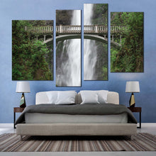 Load image into Gallery viewer, amazing waterfall canvas wall art multnomah creek waterfall green forest multiple canvas white columbia river gorge waterfall 4 piece canvas print in bedroom
