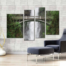 Load image into Gallery viewer, amazing waterfall canvas wall art multnomah creek waterfall green forest multiple canvas white columbia river gorge waterfall 4 piece canvas print for living room
