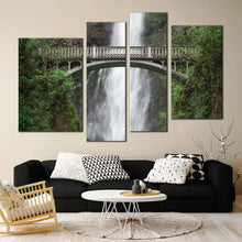 Load image into Gallery viewer, amazing waterfall canvas wall art multnomah creek waterfall green forest multiple canvas white columbia river gorge waterfall 4 piece canvas print
