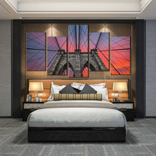 Load image into Gallery viewer, amazing Brooklyn NYC Bridge Dramatic Sunset 5 piece canvas artwork For Bedroom
