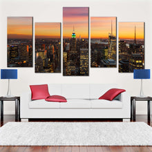 Load image into Gallery viewer, amazing New York lights buildings Manhattan city skyline 5 panel canvas artwork For Living Room
