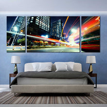 Load image into Gallery viewer, amazing city traffic lights trail at dark 3 panel wall decor For Bedroom
