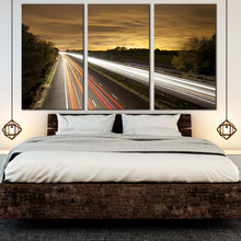 Load image into Gallery viewer, amazing city traffic lights trail at dark 3 panel wall decor For Bedroom
