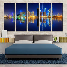 Load image into Gallery viewer, amazing multi panel canvas print of Dubai Business Bay Line of Towers Reflection For Bedroom
