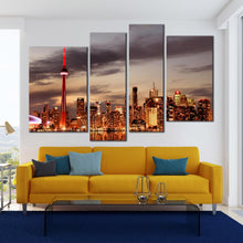 Load image into Gallery viewer, amazing toronto skyline sunset 4 piece canvas print 
