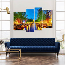 Load image into Gallery viewer, amsterdam canal city lights in evening multi panel canvas art 
