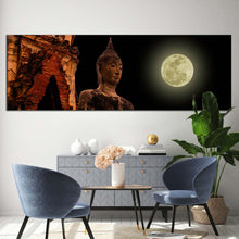 Load image into Gallery viewer, ancient  temple  canvas  print  thailand  big  full  moon  buddha  canvas  artwork  old  brown  buddha  statue  1  piece  canvas  wall  art In Living Room
