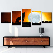 Load image into Gallery viewer, animal moon canvas wall art howling wolf white moon canvas print black wolf 5 piece multi canvas artwork
