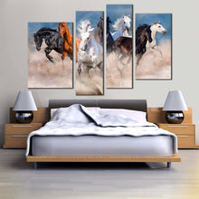 Load image into Gallery viewer, animal running canvas wall art herd of horses 4 piece canvas print black white brown horses running canvas set in bedroom
