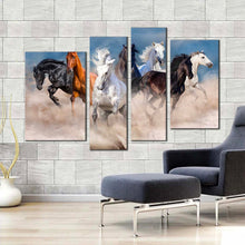 Load image into Gallery viewer, animal running canvas wall art herd of horses 4 piece canvas print black white brown horses running canvas set for living room
