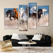 Load image into Gallery viewer, animal running canvas wall art herd of horses 4 piece canvas print black white brown horses running canvas set
