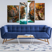 Load image into Gallery viewer, arakawa river canvas wall art colorful senga waterfall 4 piece multiple canvas japan waterfall scenery canvas print in living room
